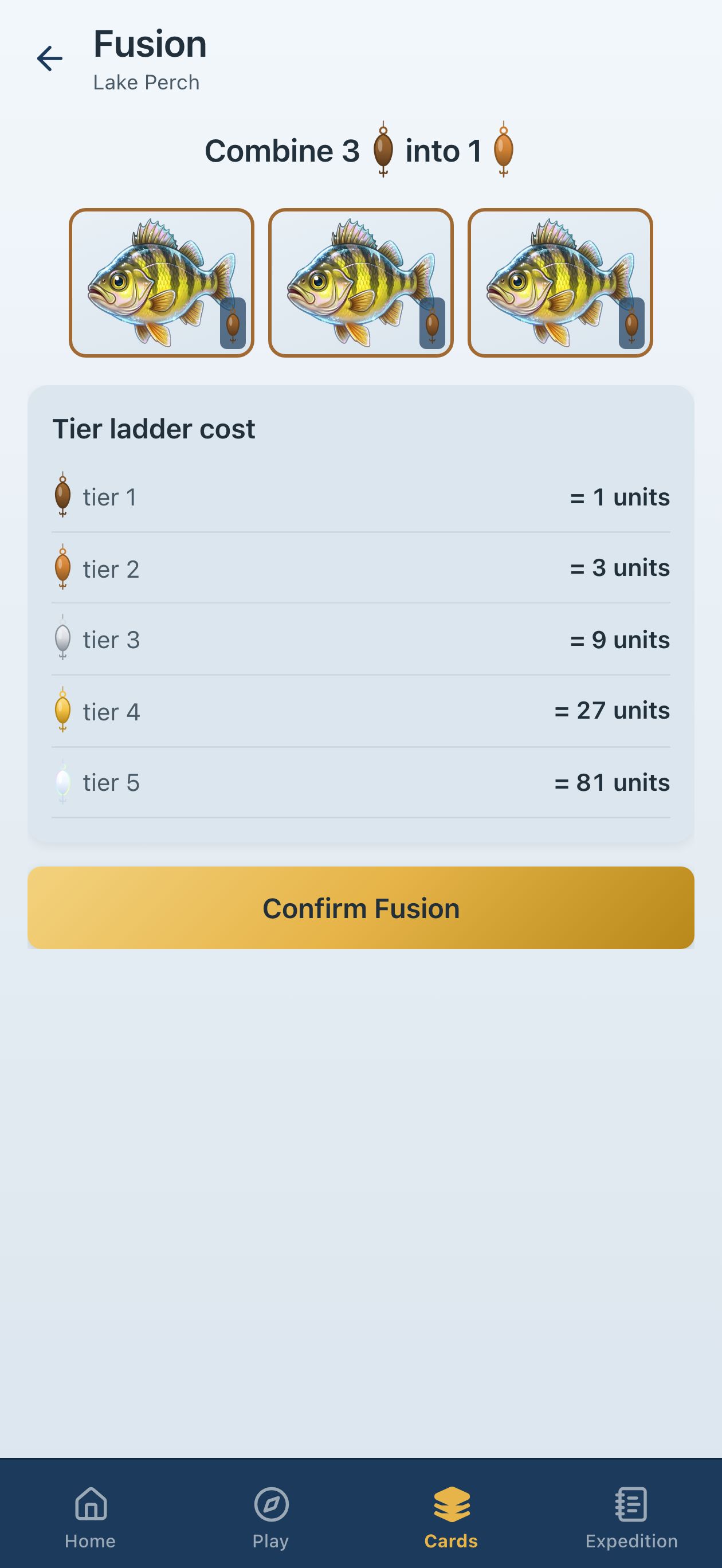 Fusion &mdash; three dupes combine to next tier