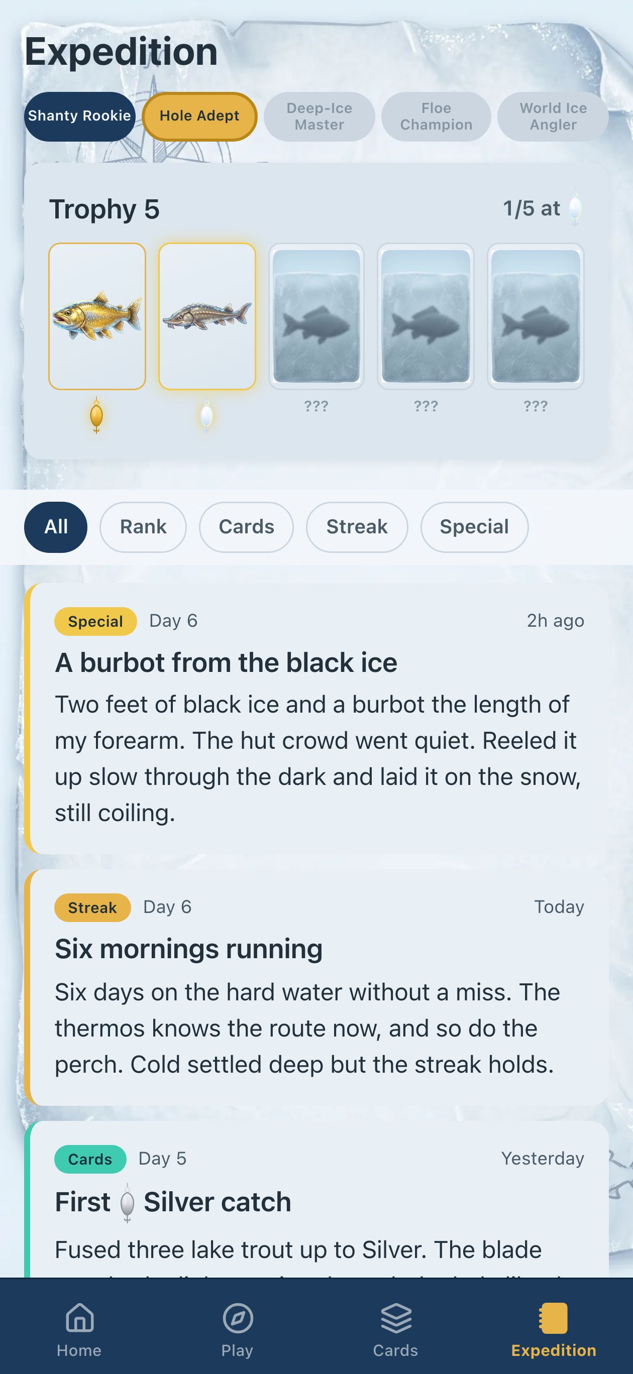 Expedition &mdash; rank ladder, Trophy 5, journal