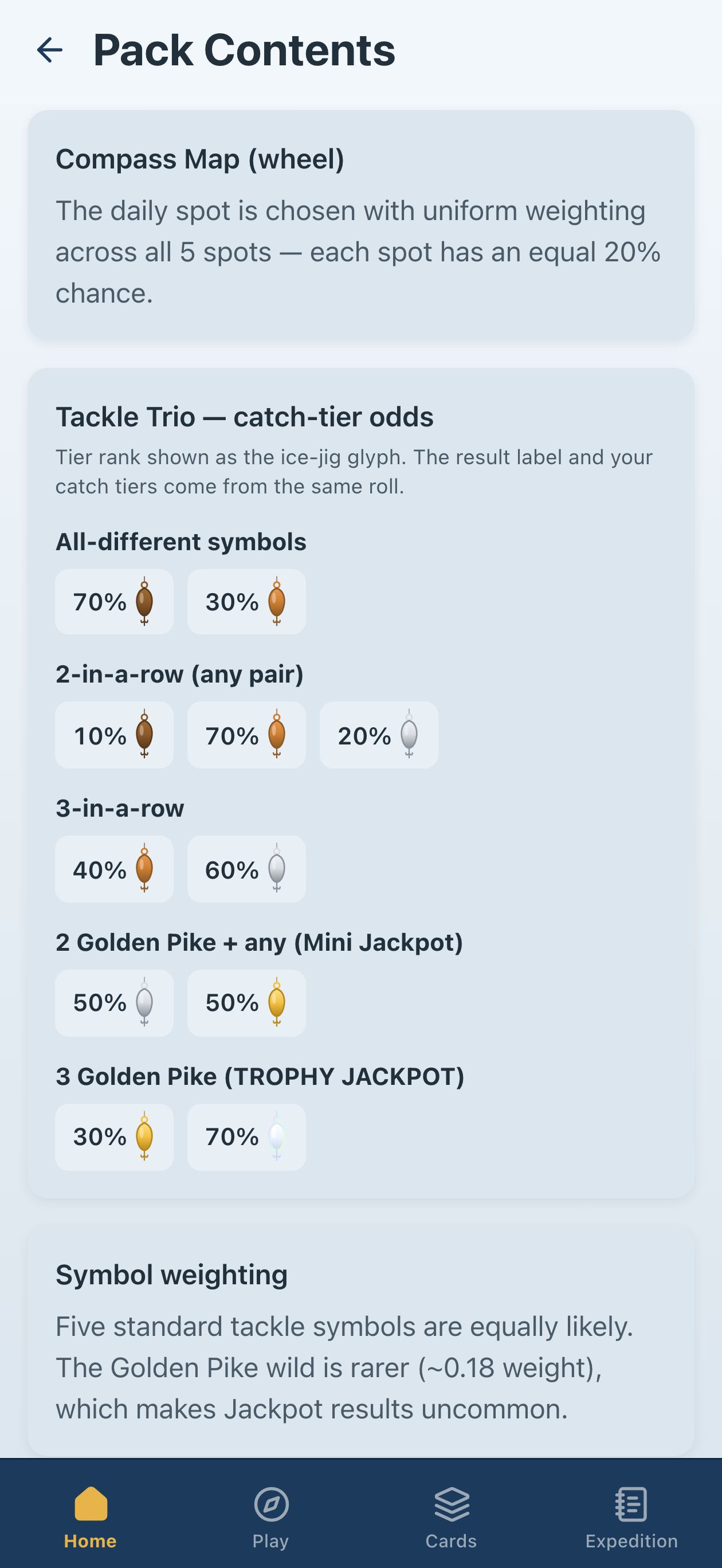 Pack contents &mdash; probability tables